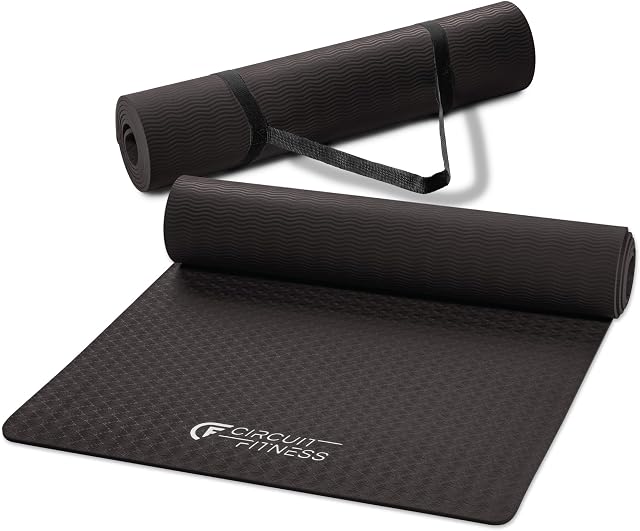Circuit Fitness by Marcy Non-Slip Multi-Purpose Exercise Yoga Mats with Carrying Strap Multi-Thickness, Multi-Color Options