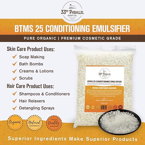 Miniatura 3 de 33RD PARALEL | Emulsionante acondicionador BTMS 25 (1 libra/16 onzas) | Acondicionador emulsionante de alcohol cetearílico de metosulfato de