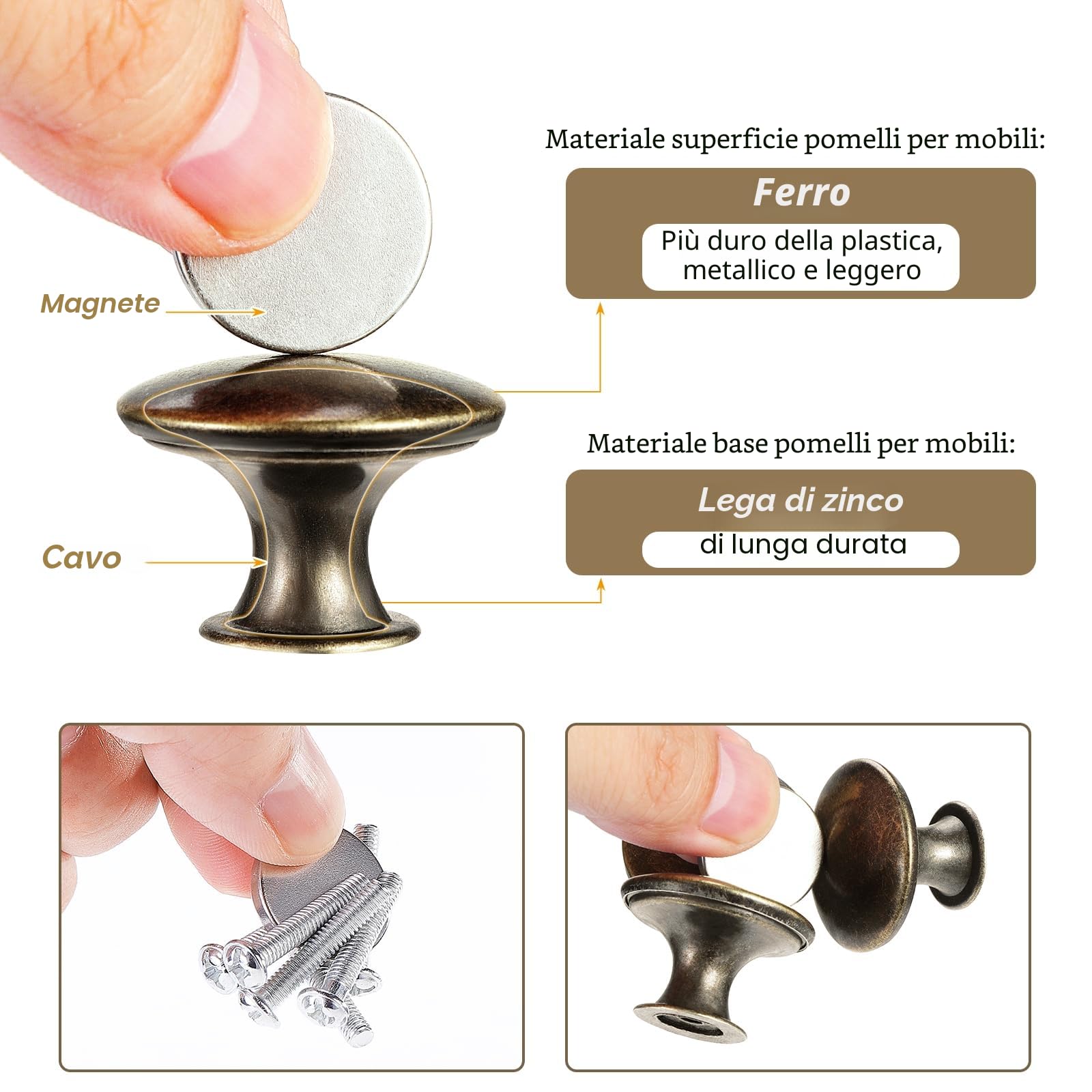 Pomelli per armadietti vintage 30 mm bronzo TsunNee