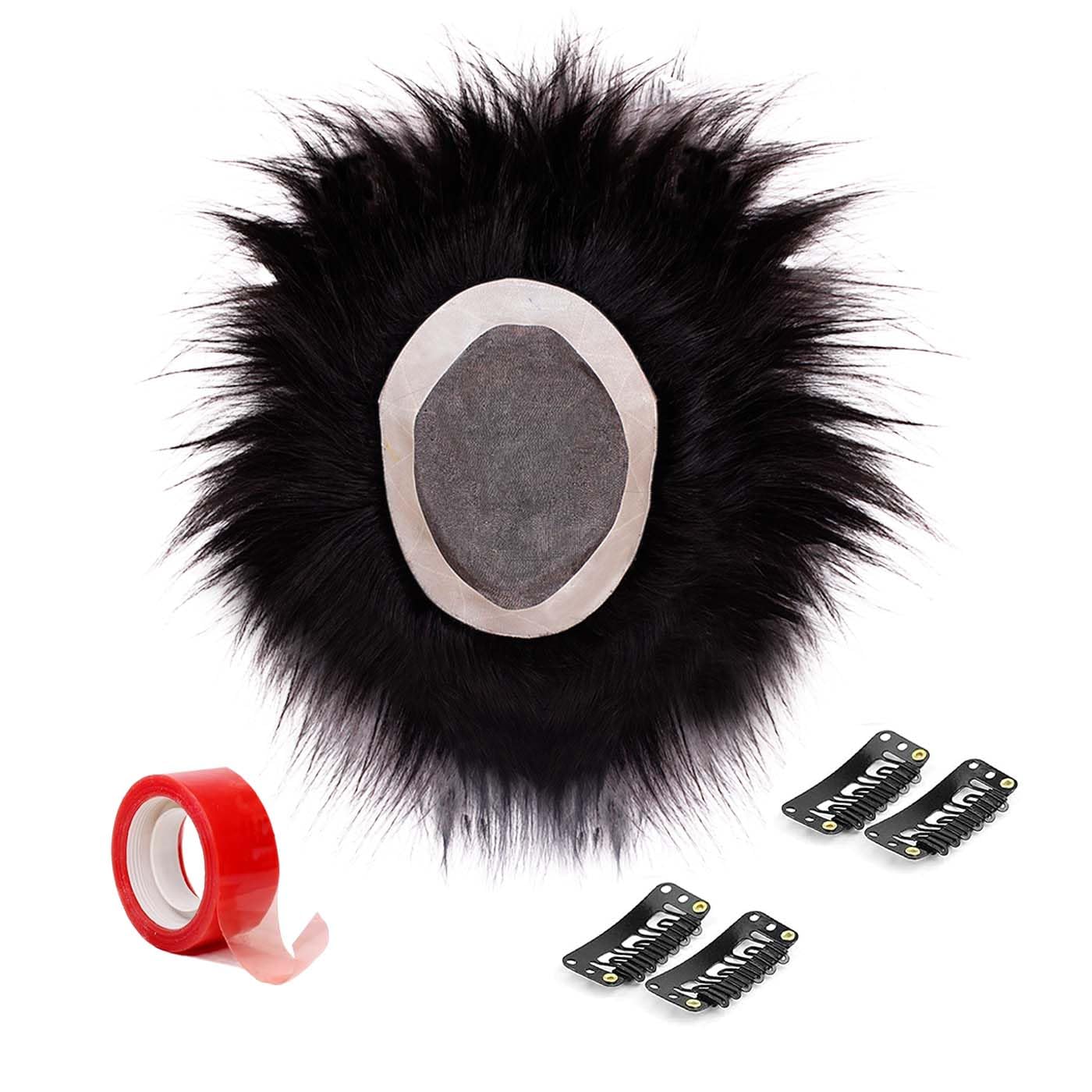 Normal Monofilament Human Hair Toupee/Hair Patch Men Wig Pack Of 1 (10 * 7, Black)