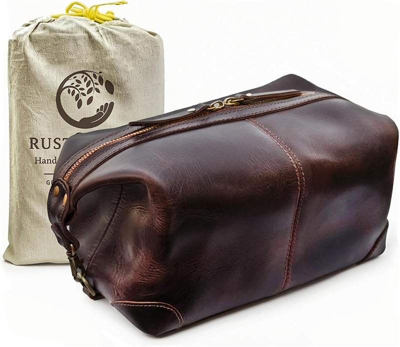 Necessaire de couro para viagem RUSTIC TOWN com zíper, compartimento amplo e forro resistente à água