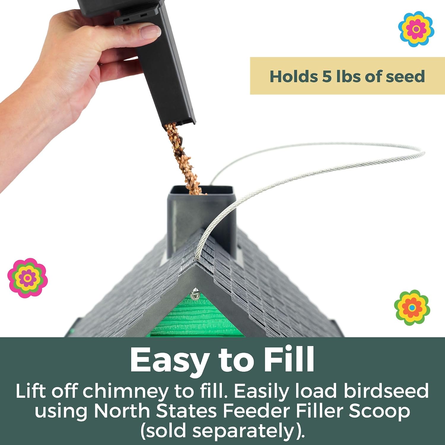 North States Village Collection - Fiesta Green Cottage Bird Feeder: Hanging Bird Feeder for Outdoors, Holds 5 Pounds of Seed