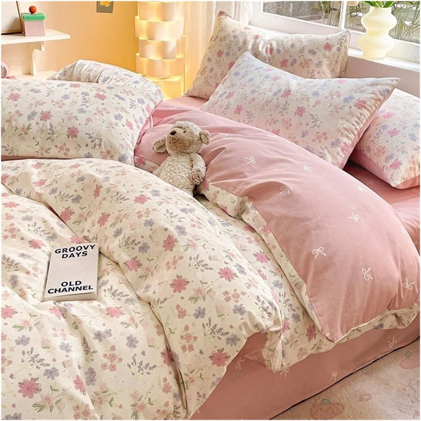 2025 Pure Cotton Four-piece Bedding Set 100 Summer Cute Cartoon Quilt Cover Bed Sheet Student Dormitory Three-piece 4(PurpleRhyme,150x200)