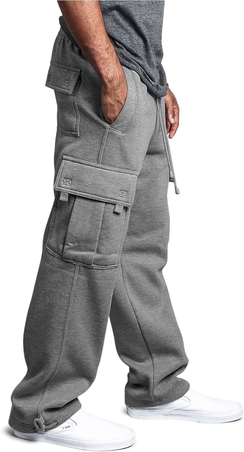 Men's solid fleece heavyweight cargo pants Clearance