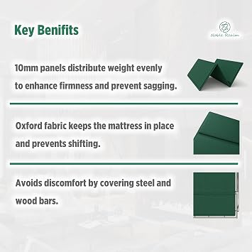 10mm Bunkie Board (76x80 King Size) Green, Heavy Duty Wood |Low Profile Bed Support Board, Breathable, Noise Minimizing, Moisture Resistant | Split Fully Assembled