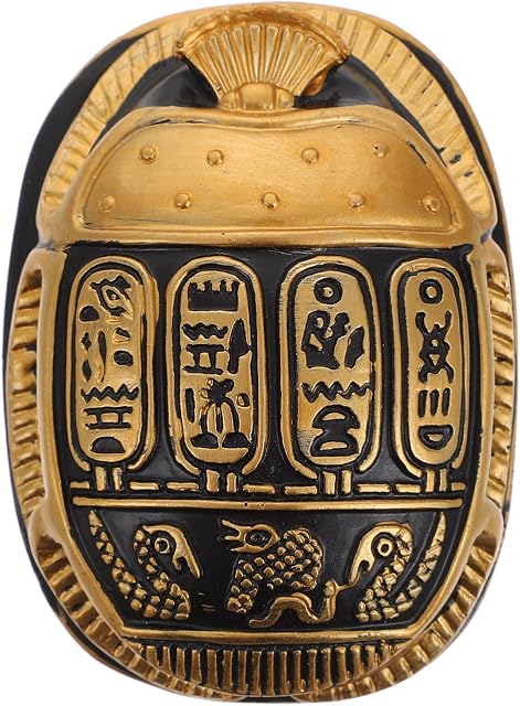BESPORTBLE Egyptian Scarab Sculpture Scarab Beetle Golden Ancient Egypt Statue: Hieroglyphics Pharaoh Paperweigh Egypt Ornament For Home Office Desktop Resin Scarab Beetle