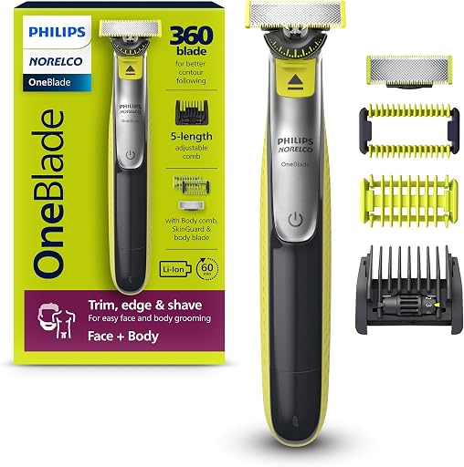 Philips Norelco for Face + Body, Electric Beard Trimmer, Shaver and Groomer, 5in1 Adjustable Comb, 1x Body Kit, Model QP2834/70, Black/Lime Green