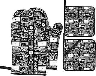 Ensembles de 4 Mitaines de Four et Porte-casseroles,Consoles de Jeux vidéo Retro Gamer,PC,contrôleurs,manettes de Jeu et manettes de Jeu Coussins Chauffants résistants pour la Cuisson de la Cuisine
