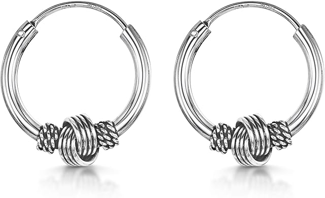 Amberta Women 925 Sterling Silver Bali Hoop Earrings