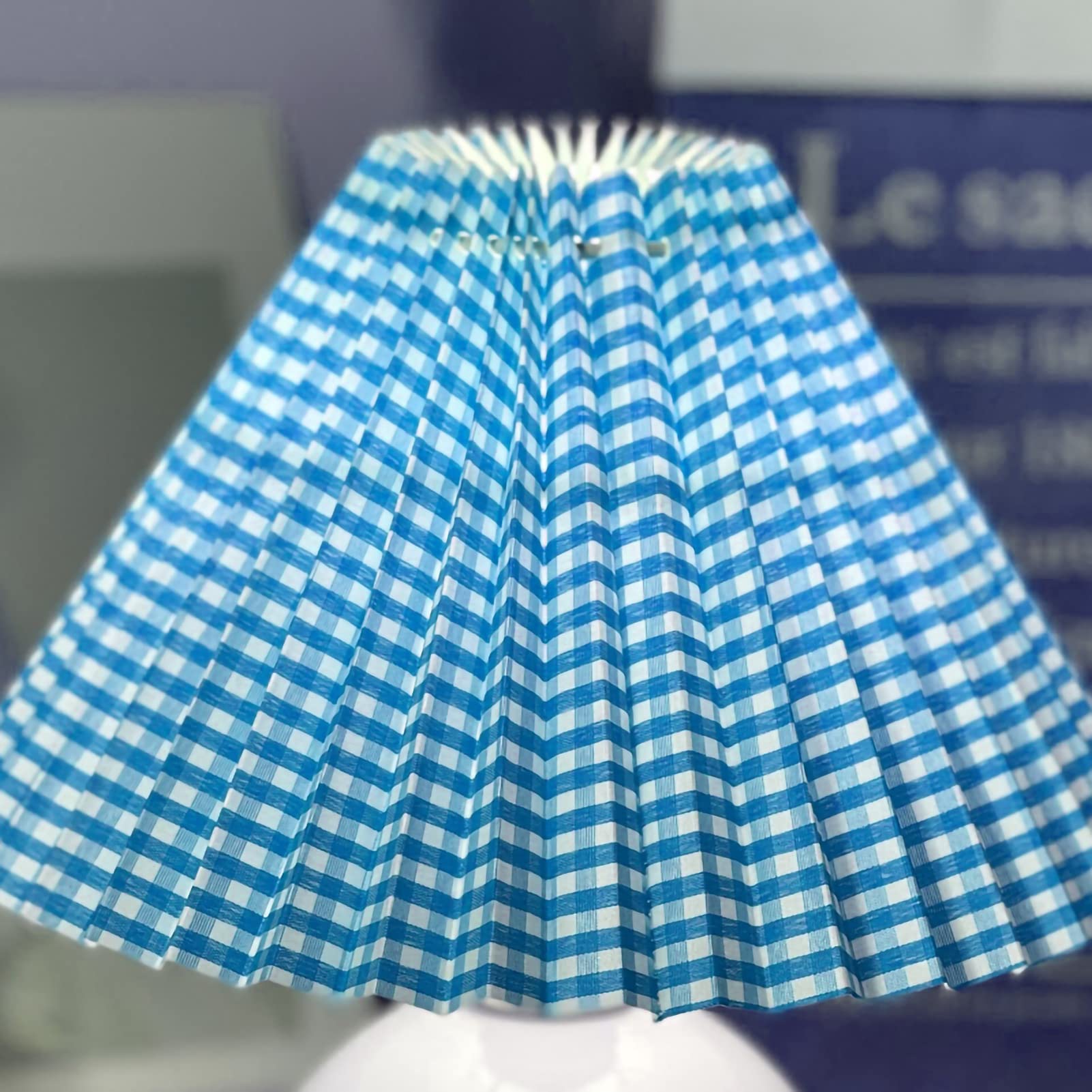Phefop Lampshade E27 Pleated, Fabric Large Table Lamp Shade, Pure White Lampshade for Bedroom and Office (Blue Plaid)