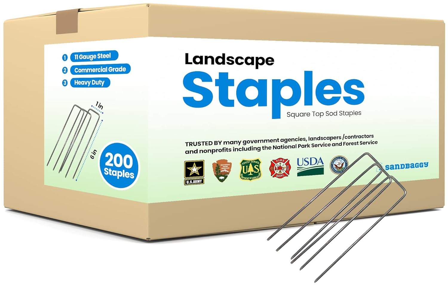 Sandbaggy 200-Pack 6 inch Landscape Staples - Great for Securing Landscape Fabric, Ground Cover or Drip Irrigation Tubing - Trusted by Farmers & Contractors Across USA
