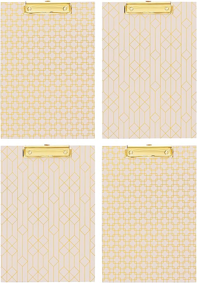 Blu Monaco Decorative Clipboard – Set of 4 Clipboards with Light Pink Patterns and Gold Foil Accents