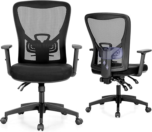 Miniatura 10 de MAISON ARTS Silla ergonómica de oficina de malla, silla de escritorio para el hogar, silla de trabajo con respaldo medio para computadora con malla