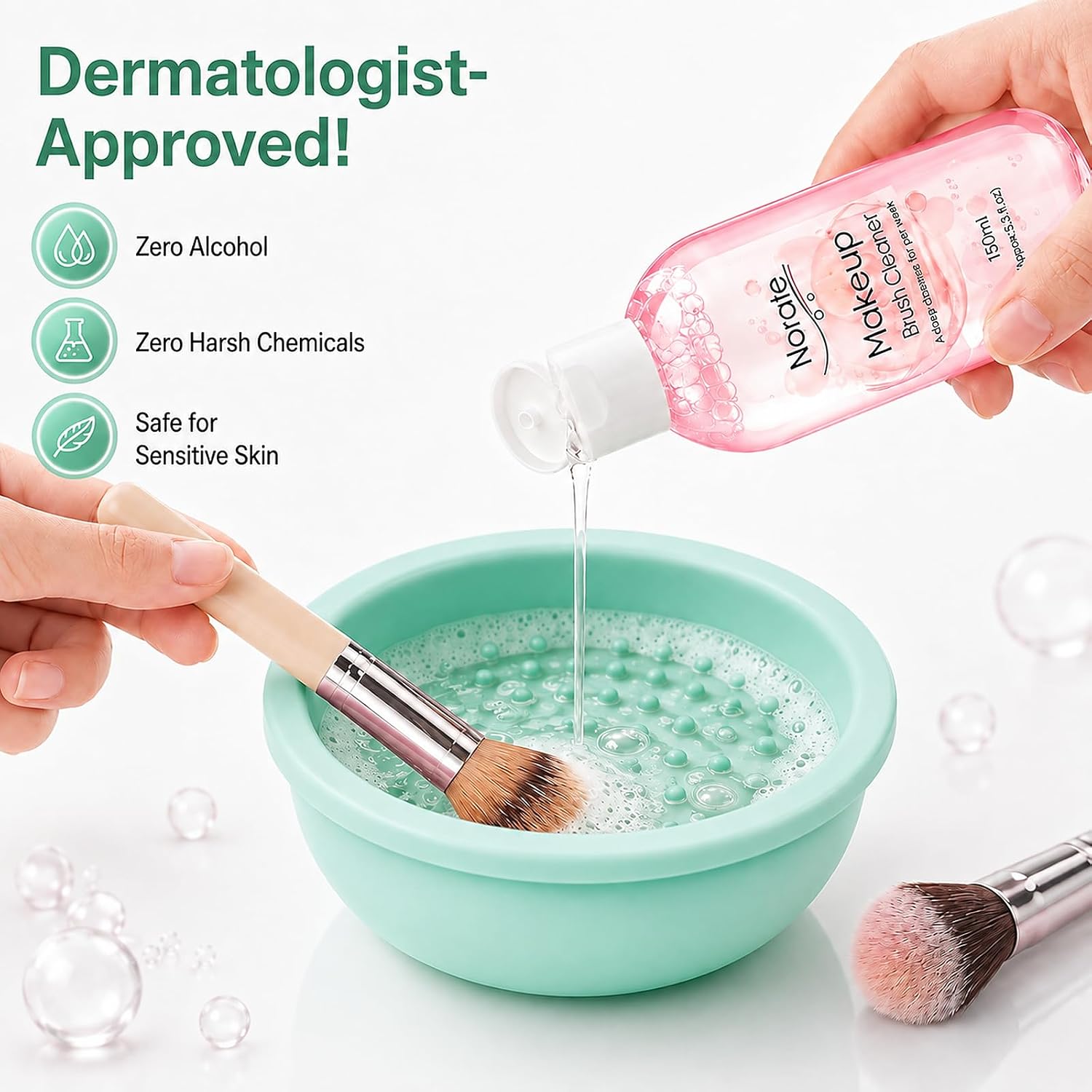 Norate Makeup Brush Cleaner Solution + Brush Cleaning Bowl, 2 Piece Set
