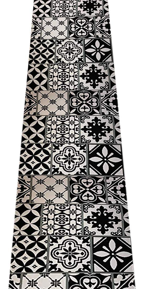 Tapis en tissu vif noir et blanc 50x100 cm avec fond PVC antidérapant