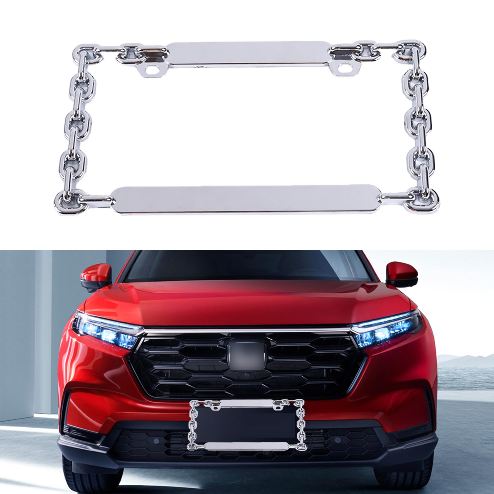 1 PC License Plate Frame, Personality Creative License Plate Frame, Stainless Steel American Car Frame, Suitable for Standards American Vehicle Size (Silver #Chain)