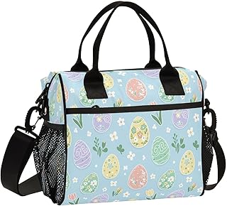 CEBUGI Watercolor Easter Eggs Insulated Lunch Bag Leakproof Freezable Cooler Bag with Adjustable Shoulder Strap for Office Work Picnic Beach,S