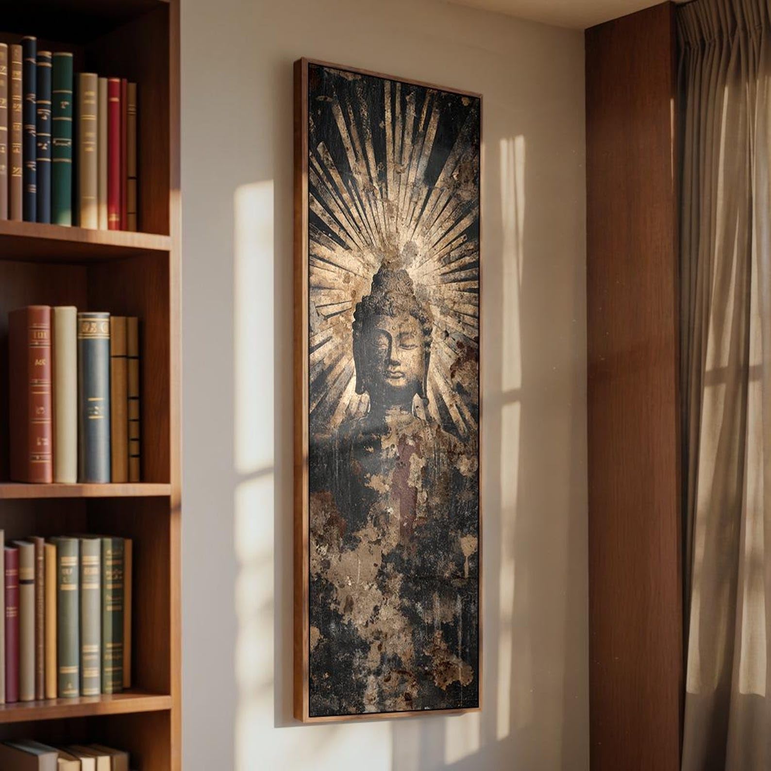 XINBAO Pionowy druk duchowy, wysoka wąska dekoracja artystyczna, duży obraz na płótnie Budda, długi cienki obraz Buddy do wystroju domu (40 x 120 cm/wewnętrzna rama)