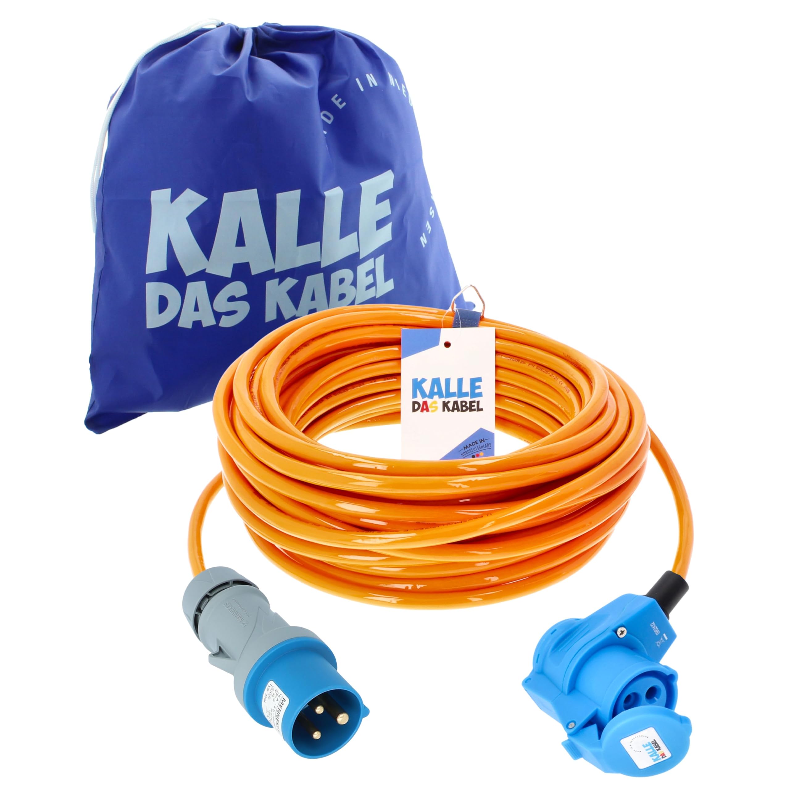 KALLE DAS KABEL Rallonge CEE Kalle Blue Signal - 2,5 mm² - Coudé - Pour industrie, construction, bateau, womo, camping - Câble premium à âme pleine - 20 m
