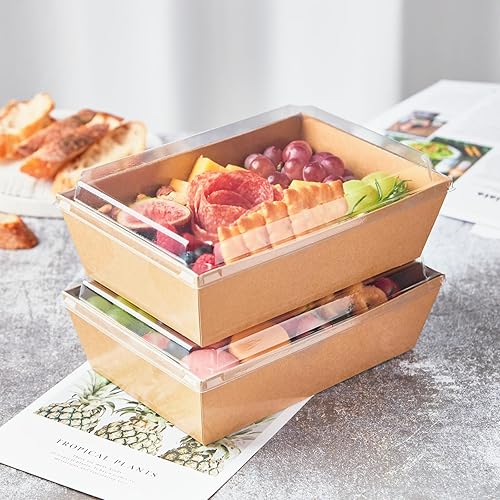 Miniatura 6 de ZORRITA Paquete de 20 cajas de papel para embutidos con tapas transparentes, cajas de panadería desechables grandes de 8 x 5 pulgadas, recipientes