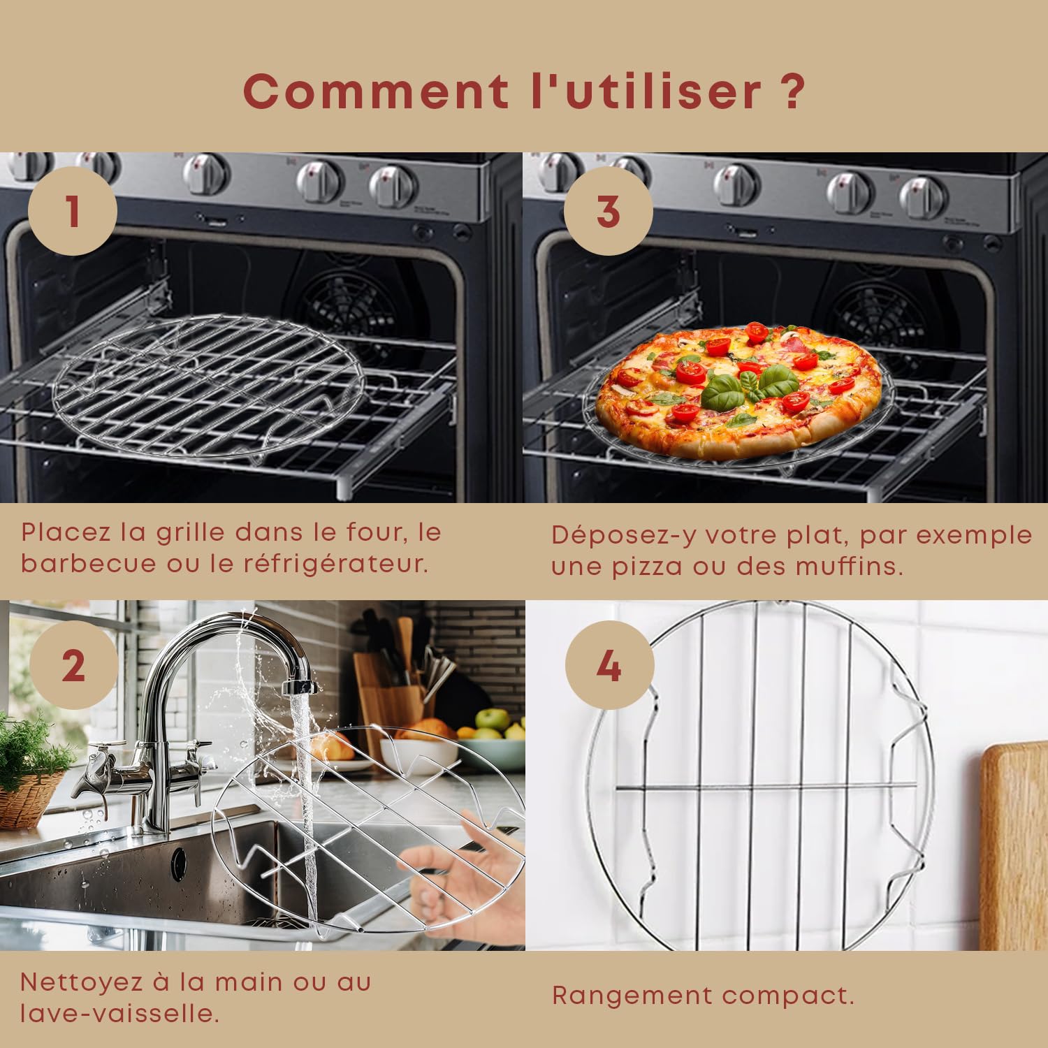 Grille de cuisson ronde en acier inoxydable 28 cm – Grille universelle pour micro-ondes, four et barbecue – Durable, polyvalente et facile à nettoyer