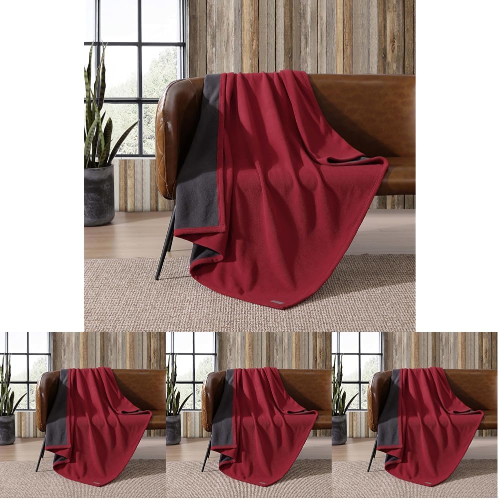 Eddie Bauer Ultra-Plush Collection Throw Blanket-Reversible Sherpa Fleece Cover, Soft & Cozy, Perfect for Bed or Couch, Red/Dark Smoke (Pack of 4)
