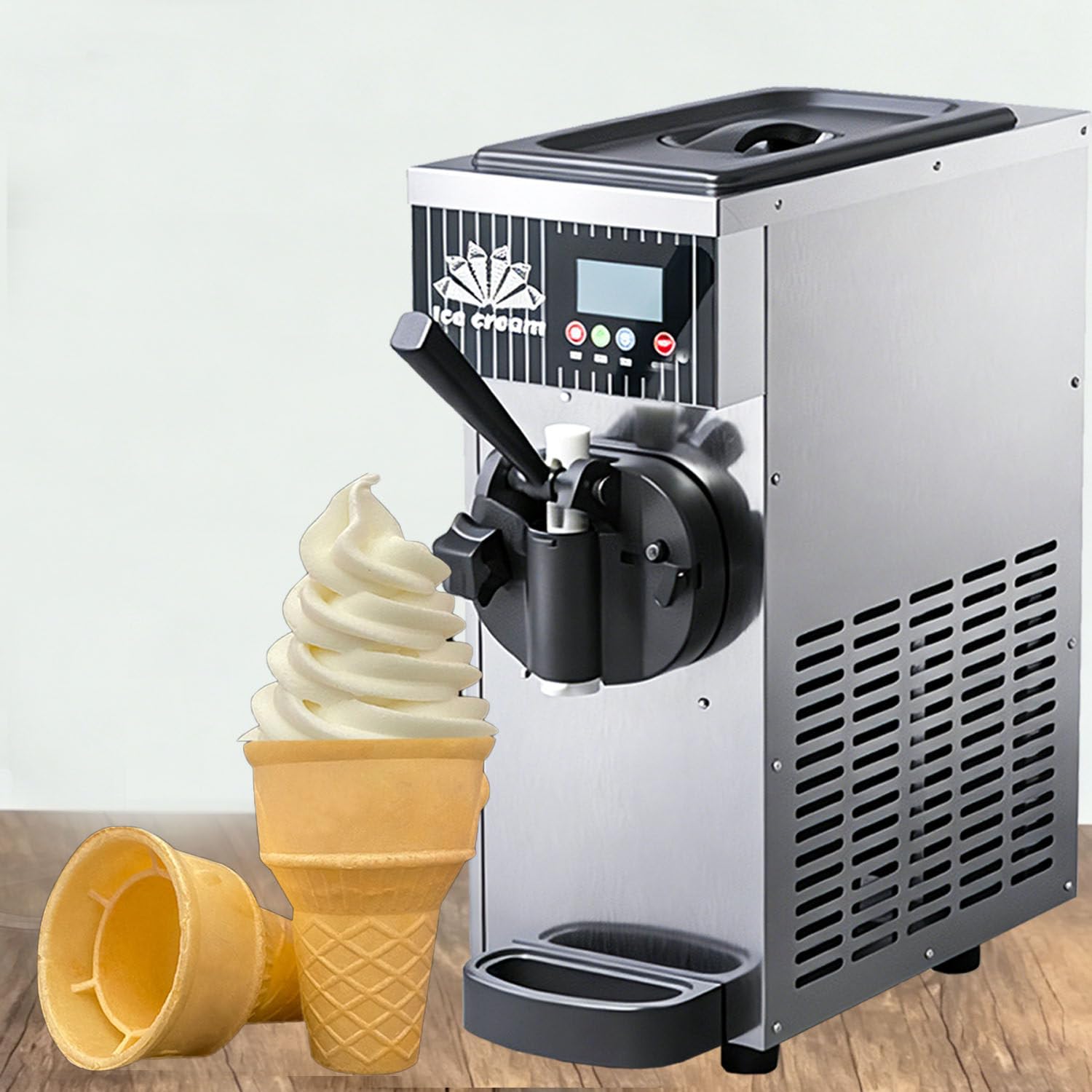 DowPie Large Capacity Ice Cream Machine, Tabletop Soft Serve Ice Cream Maker, with an LCD display and one-touch using buttons,detachable drip tray, nozzle assembly, and scraper blades