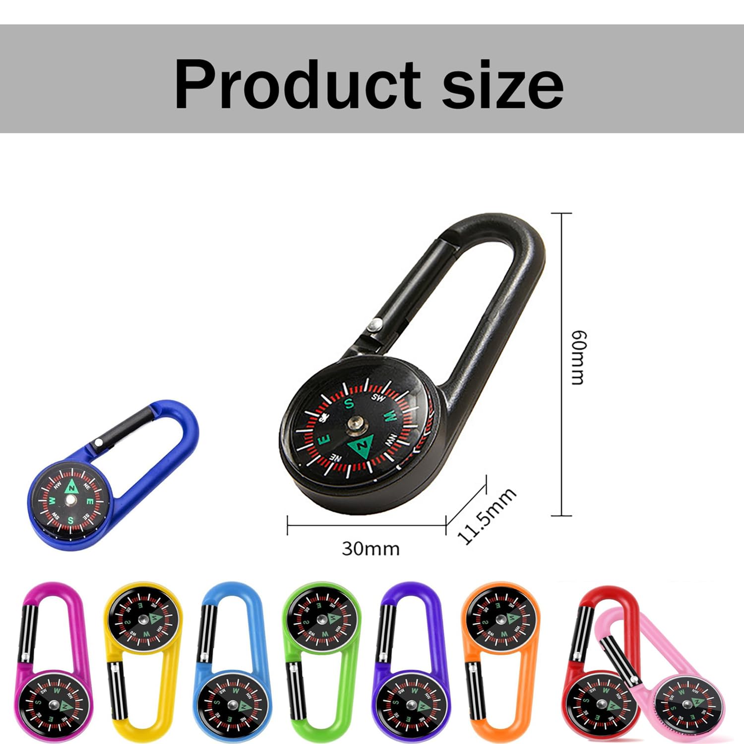 Image secondaire de Boussole Mini JINJUMEI avec Mousqueton Coloré pour Camping et Randonnée