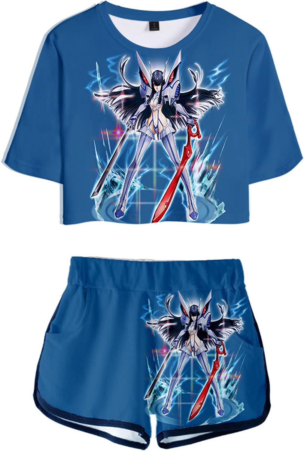 Anime Kill la Kill 2 in 1 Outfits Crop Top T-Shirt and Shorts Set for Women Girls