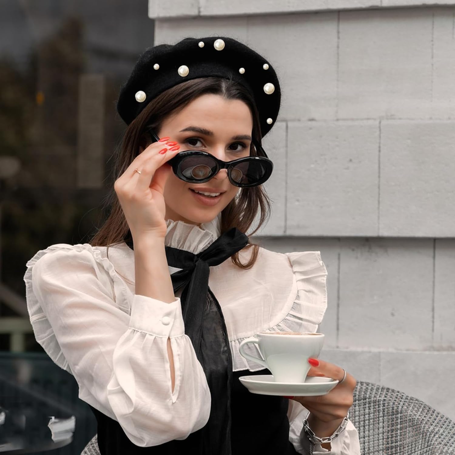 Classic Wool Beret Hats for Women,Women French Wool Pearl Beret Hats Solid Color Classic Beanie Warm Winte - Image 4