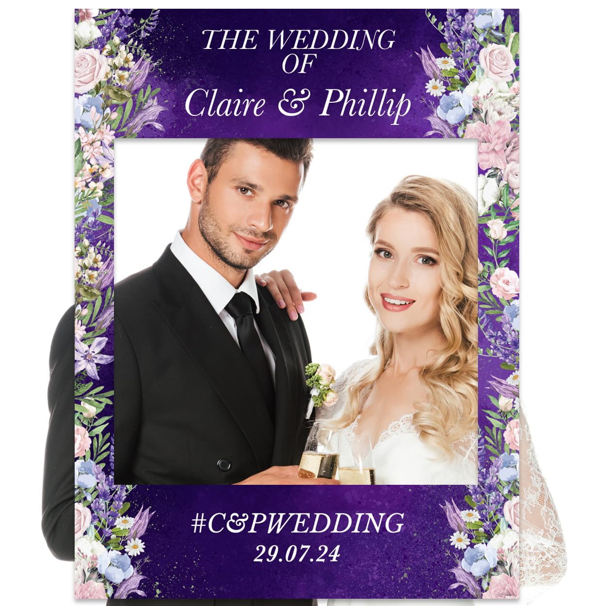 Paper Themes Shades Of Purple Personalised Wedding Selfie Frame Photobooth Prop Decoration (Shades Of Purple)