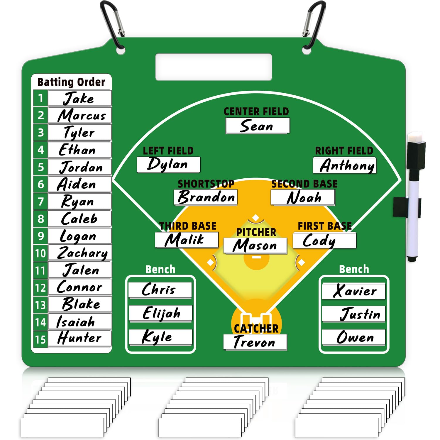 Magnetic Baseball Lineup Board - Dry Erase Baseball Lineup Board for Dugout, Sturdy Magnetic Baseball Coach Clipboard for Coaches, Durable Softball Coaching Accessories. (Green)
