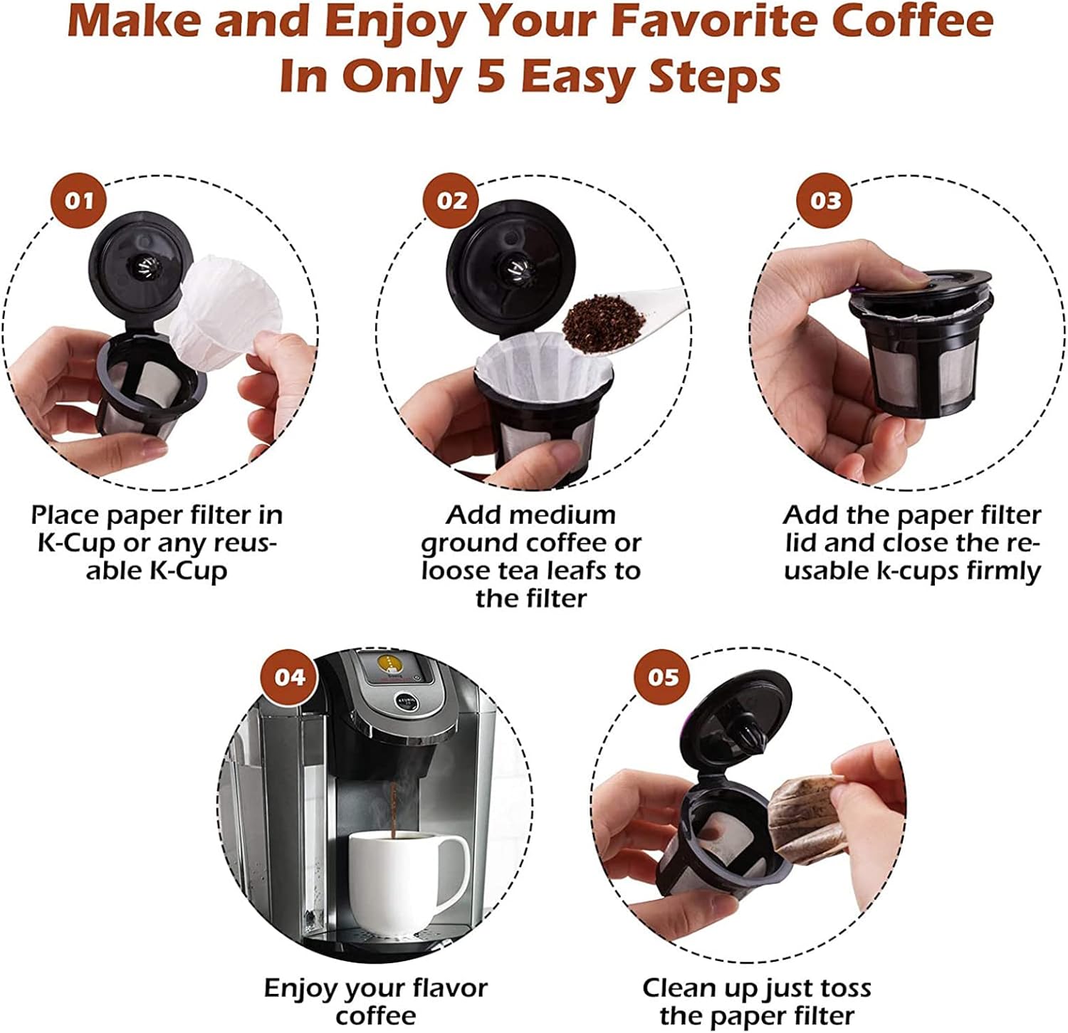 キューリグ用 再利用可能なKカップ 6個パック 詰め替え可能 コーヒーフィルターカップ 使い捨てシングルサーブコーヒーフィルター10