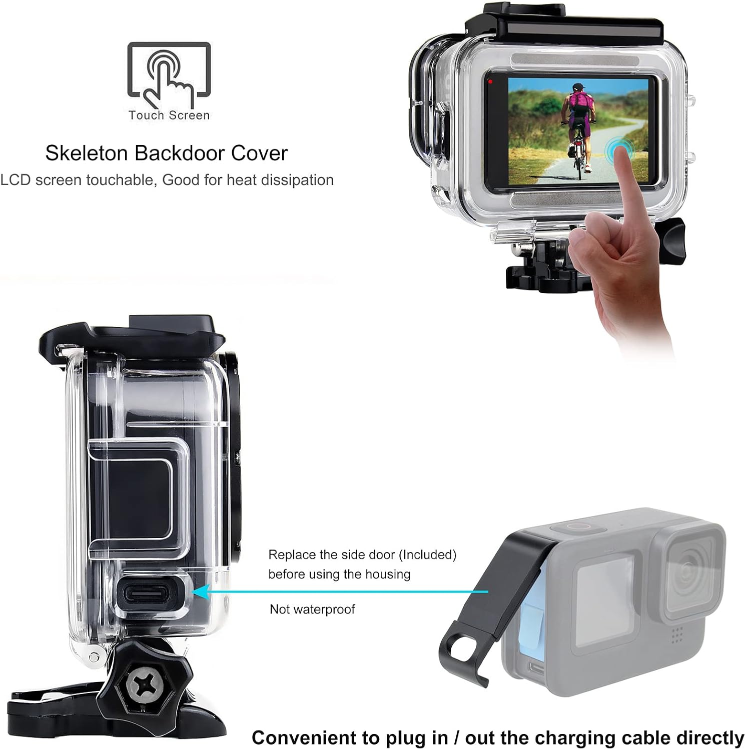 SOONSUN Skeleton Case with Side Door for GoPro Hero 13 12 11 10 9 Black, Side Open Protective Housing with Skeleton Backdoor for Improved Audio Capture, USB Pass-Through Door for Direct Charging