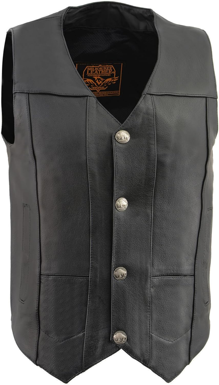 Milwaukee Leather LKM3700 Men's Plain Side Leather Vest with Buffalo Snaps