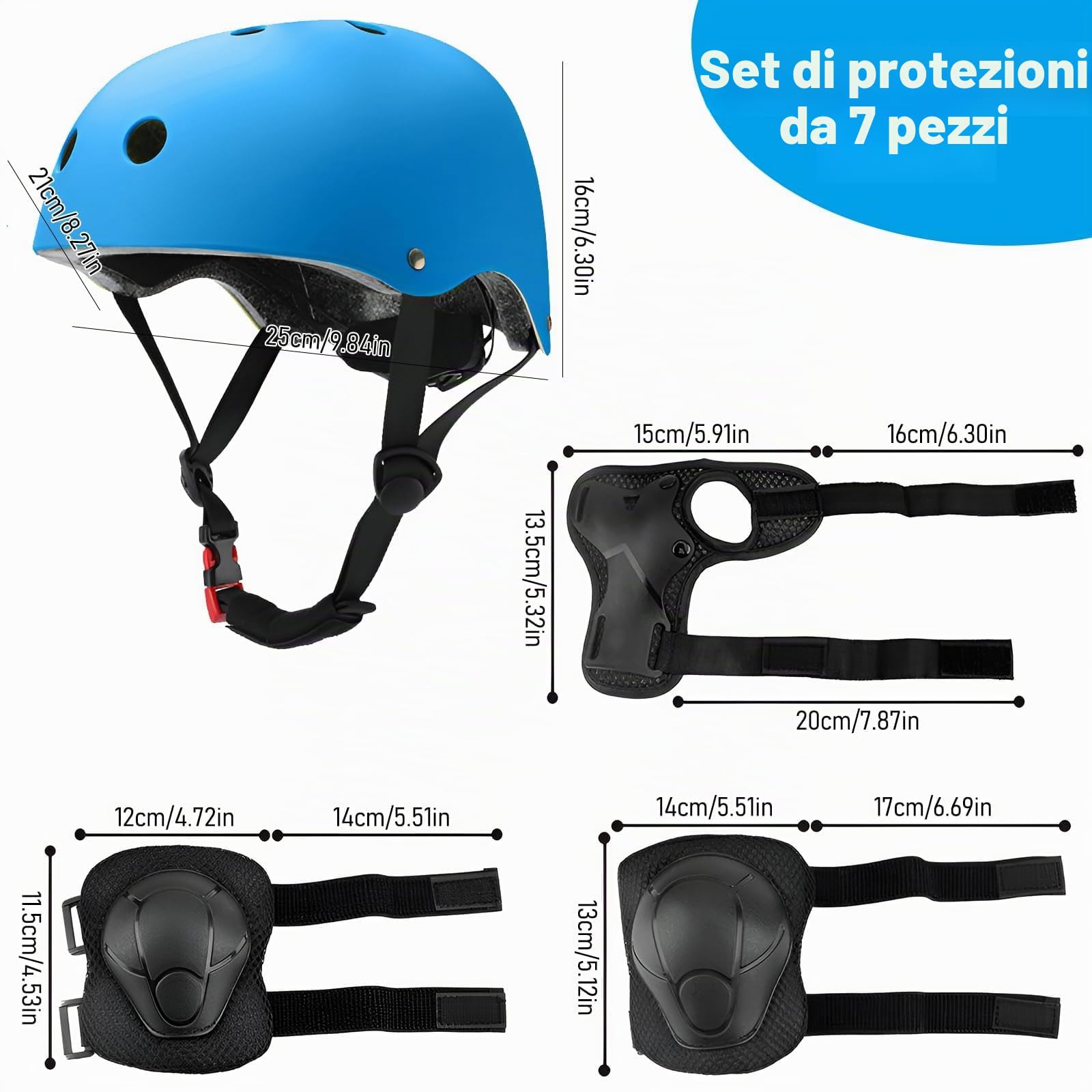 Set di casco protettivo per bambini con casco regolabile, ginocchiere, gomitiere e poggiapolsi per pattinaggio, bicicletta, pattinaggio, scooter e altri sport all'aria aperta