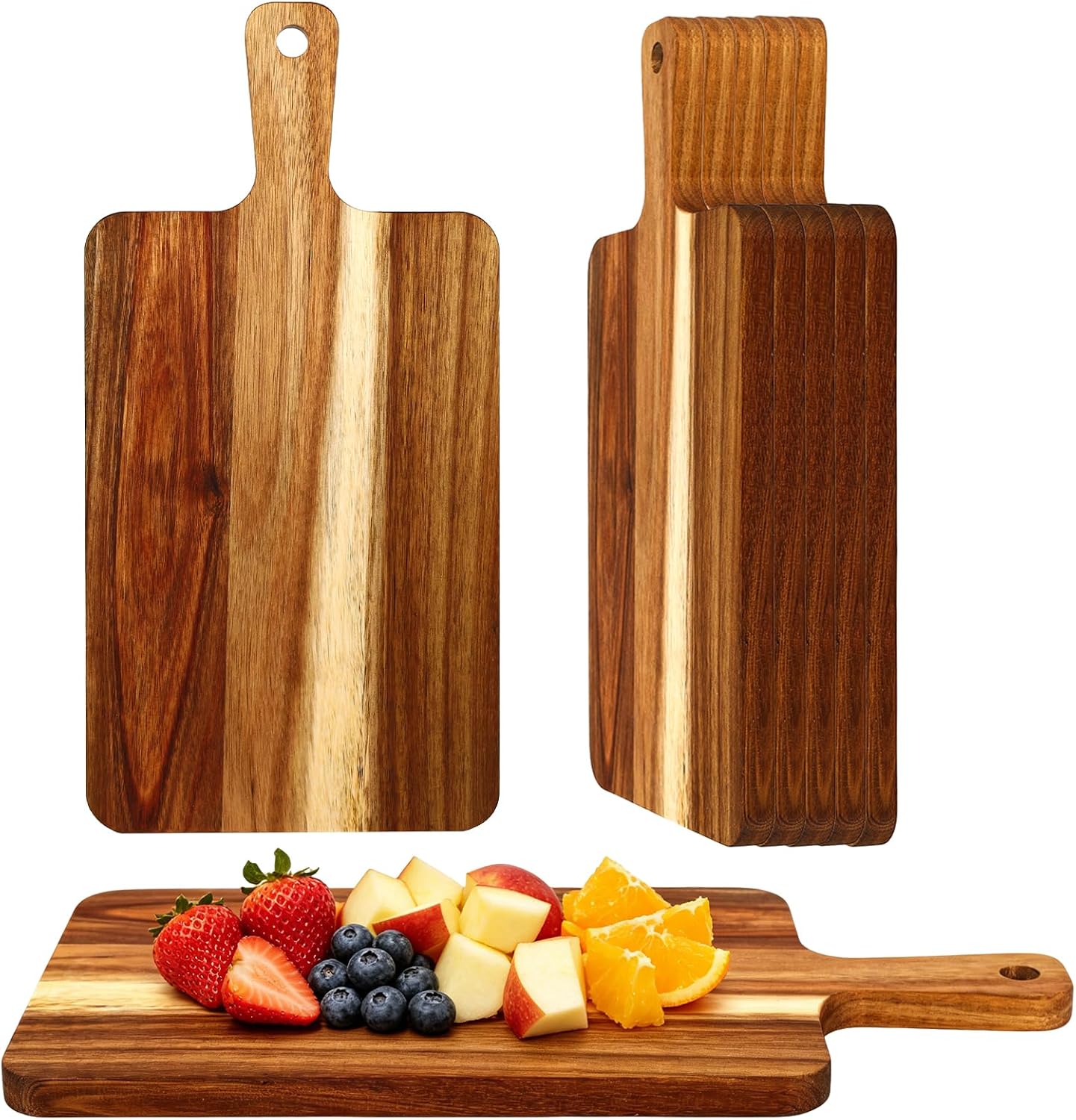 5 Pcs Wood Cutting Board Bulk with Handle, 15.7 x 7.8 Inch Wood Boards Mini charcuterie boards bulk Wood Cutting Boards for Kitchen for Pizza, Cheese, Bread, Fruit, Charcuterie(Bamboo)