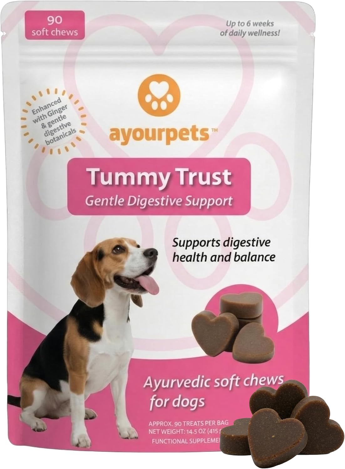 Tummy Trust Digestive Comfort Soft Chews for Dogs – Ayurveda-Inspired Botanical Daily Gut Support – Made with Real Pork – for All Breeds & Sizes – 90 Count