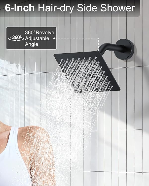 KOJOX Matte Black Dual Shower Head System – 11" Ceiling Rainfall + 6" Wall Mount Heads, 6-Mode Handheld Spray, Push-Button Diverter Faucet Set by KOJOX - Used condition - Image 5