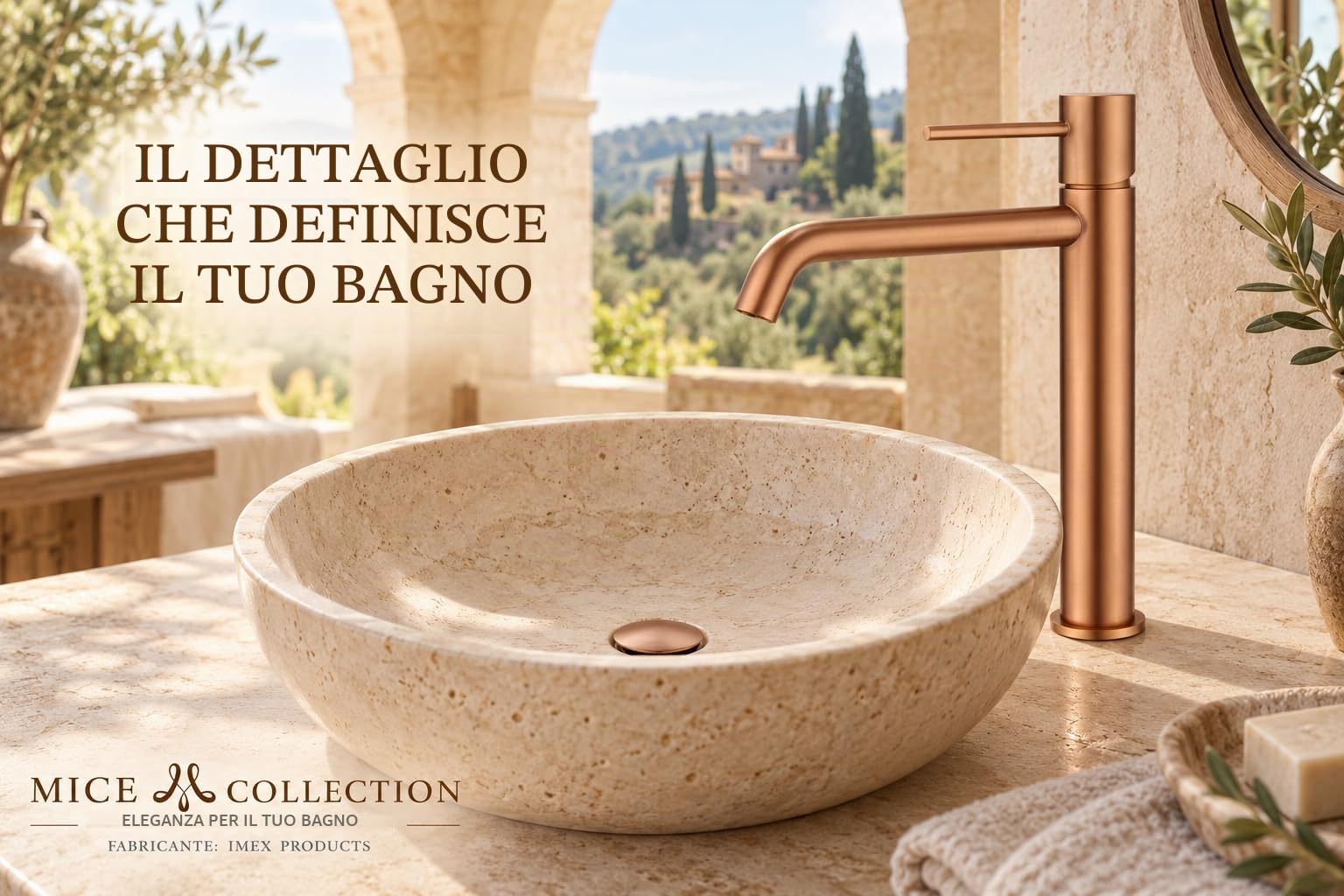 MICE BDM039-3ORC - Rubinetto monocomando per lavabo MONZA - Oro rosa spazzolato