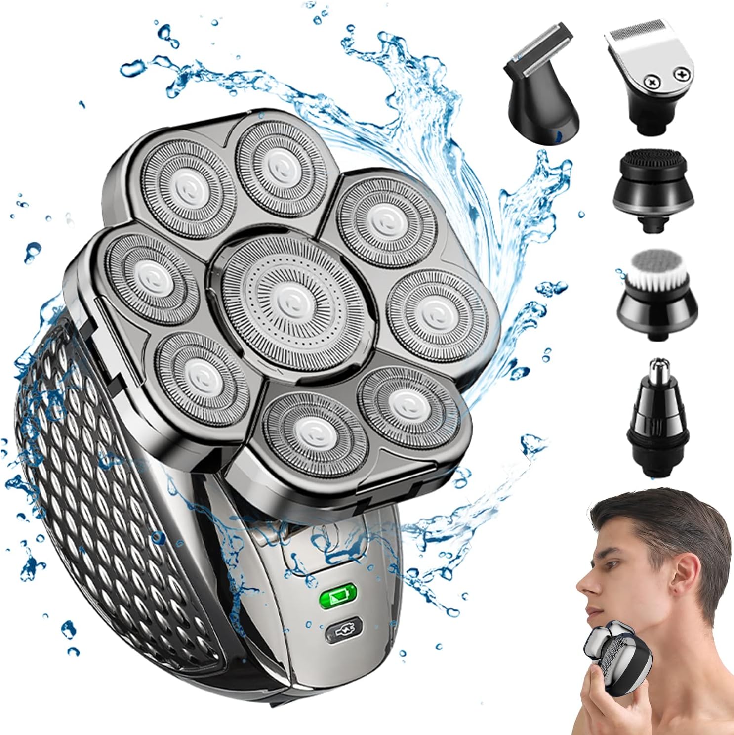 J TOHLO Rasoir Electrique Homme pour Tête Chauve et Visage,9 têtes Rotatives Rasoir électrique,6