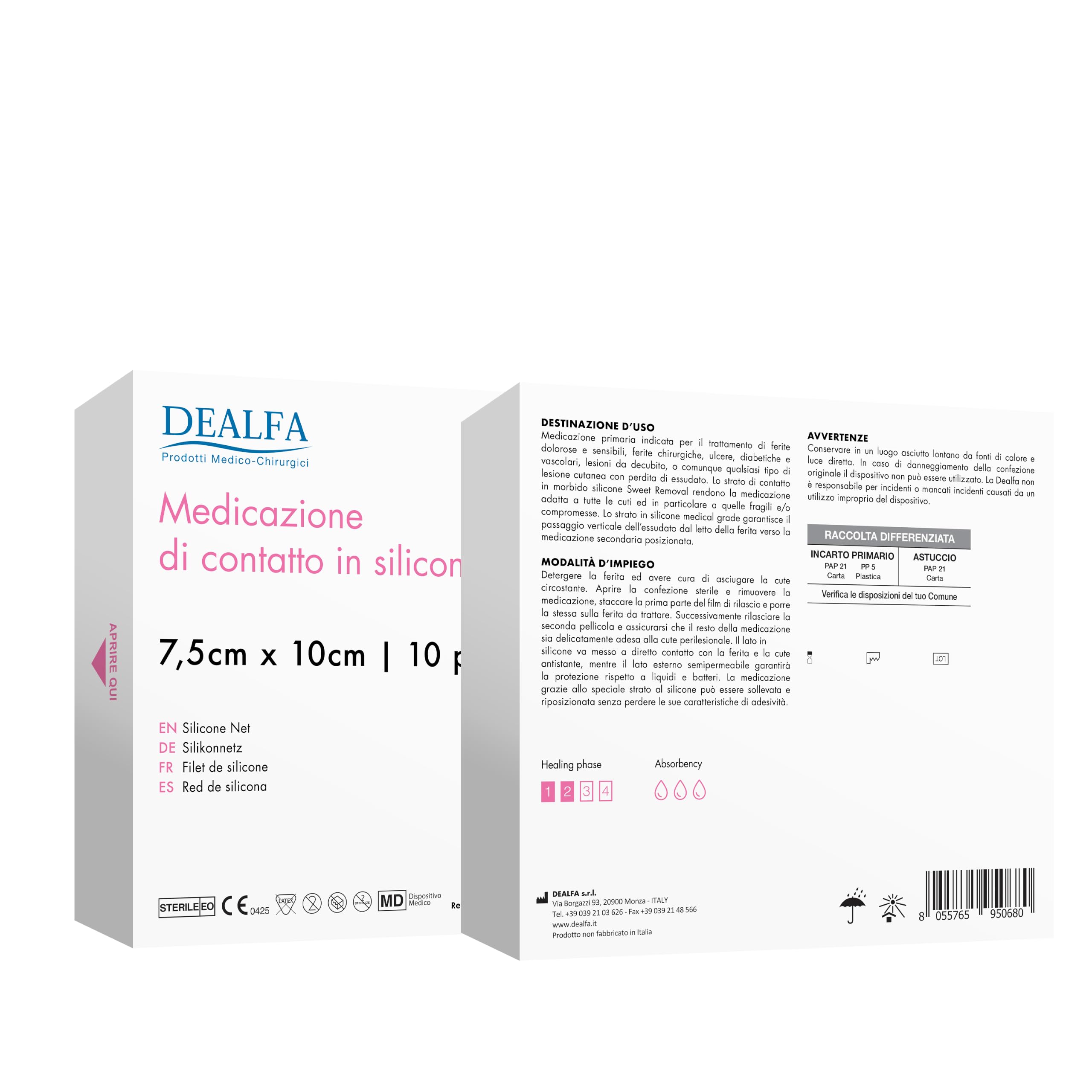 Medicazione di Contatto in Silicone - 7,5x10 cm - Medicazione Sterile, Sottile, Morbida, Porosa, Traspirante - Monouso - Confezione da 10 Buste
