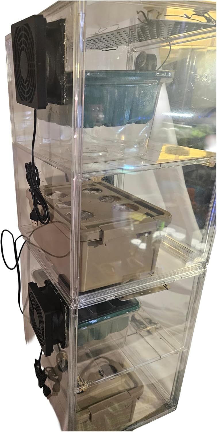Dual Laboratory Growing Cabinet, Clear Acrylic, 30x11x11 Inch, LED Grow Light, Climate Control, Digital Thermostat, USB Powered Fans, Stackable Design
