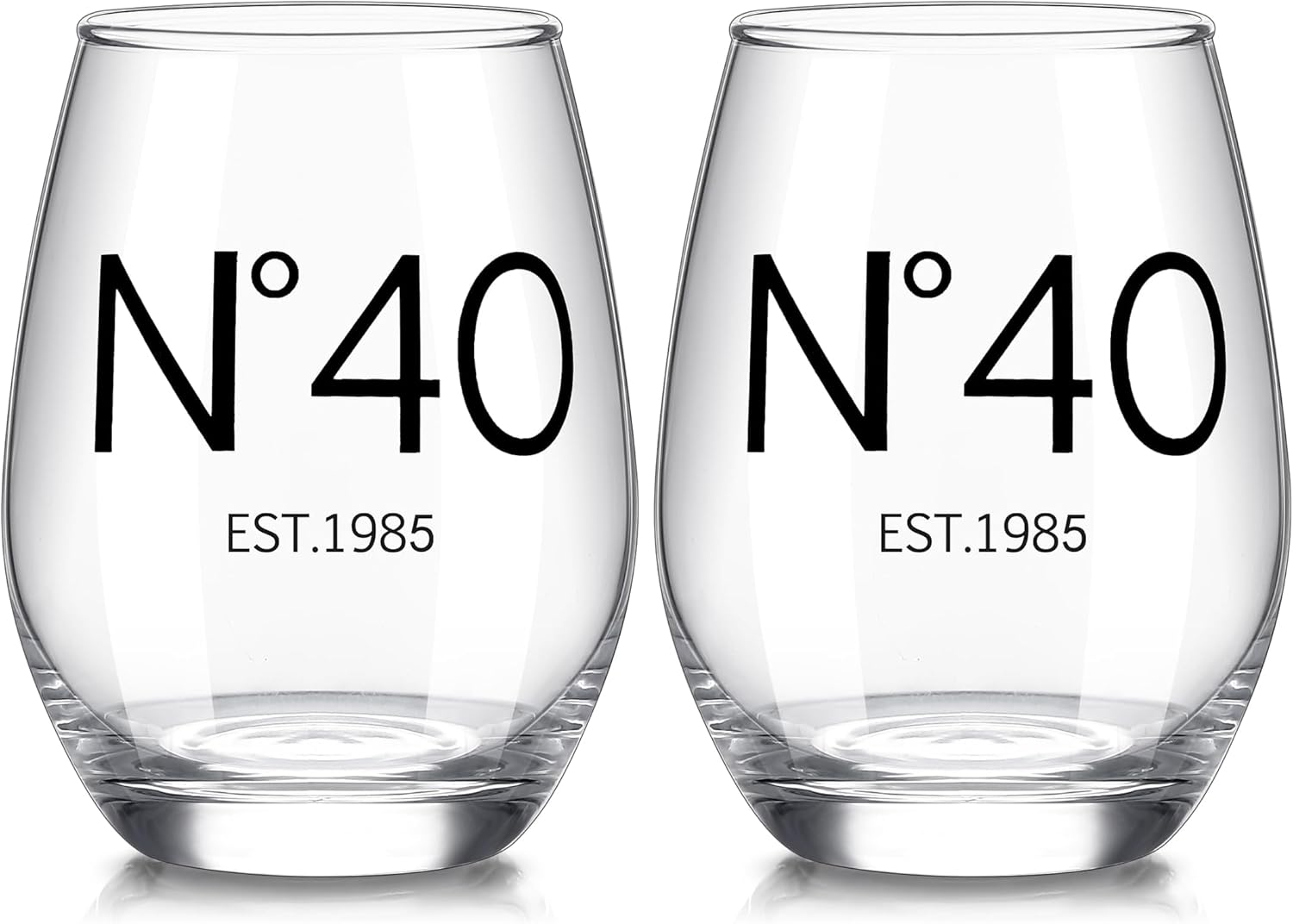 Baderke 40th Birthday Wine Glass Bridal N°40 EST. 1985 Keepsake 40th Birthday Anniversary Present Gifts for Men Women Birthday Party Wedding Anniversary Decorations, 15oz (Pack of 2)