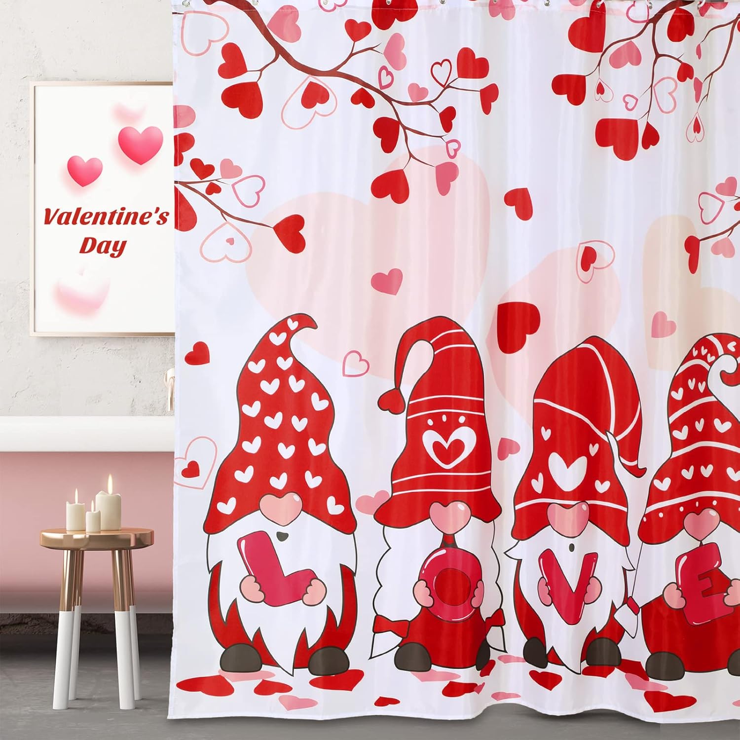 Remerry 3 Pcs Easter Shower Curtain for Bathroom Decor with Hooks St Patrick's Day Valentine's Day Holiday Shower Curtains Set,71 x 71 Inch,Waterproof Fabric Bathtub Bathroom Decor(Gnome Style)
