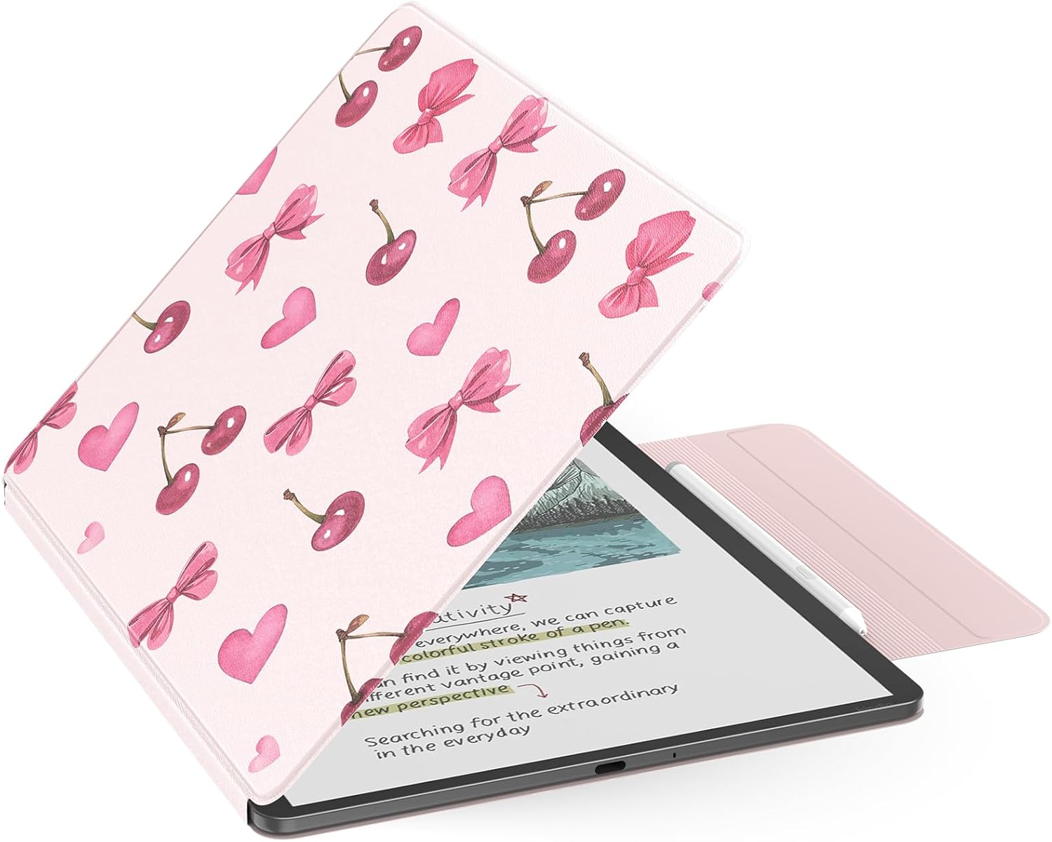 MoKo Magnetic Case for All-New 11" Kindle Scribe 2025(3rd Generation) & Kindle Scribe Colorsoft 2025(1st Generation) - Slim Folio Premium PU Leather Cover with Pen Clasp & Auto Sleep Wake, Cherry Bow