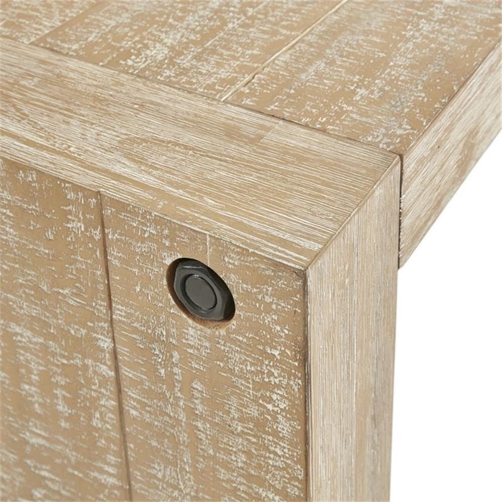 Pemberly Row Contemporary Solid Wood Console Table, 64 in Wide, Wire Brushed Natural Finish, Multifunctional for Decor or Dining, Rustic Style Table for Living Room or Kitchen Use