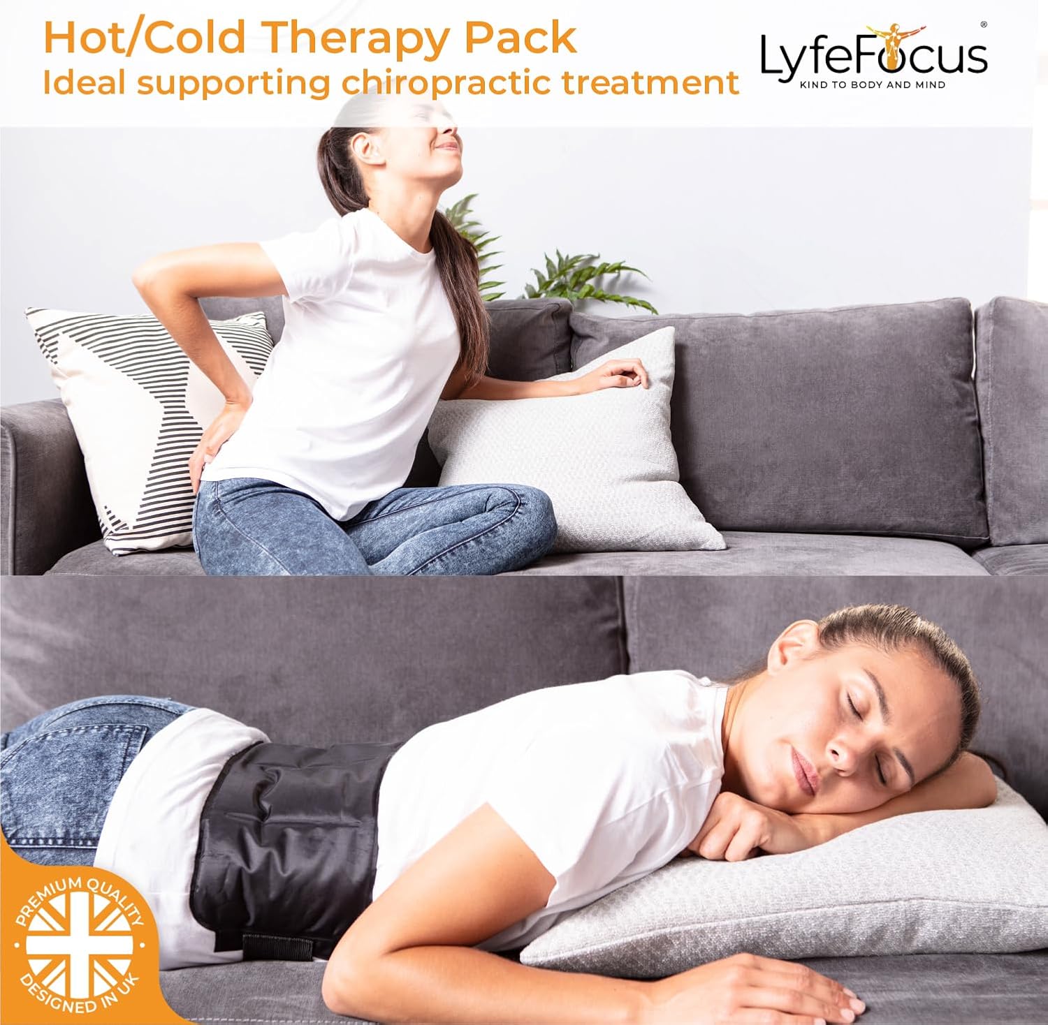 LyfeFocus Premium Multi-Use Reusable Hot & Cold Gel Ice Pack for Shoulder, Leg & Back Pain Relief: Extension Strap - Microwaveable & Freezable Wrap, Heat/Ice for Injuries (Plush Cover)