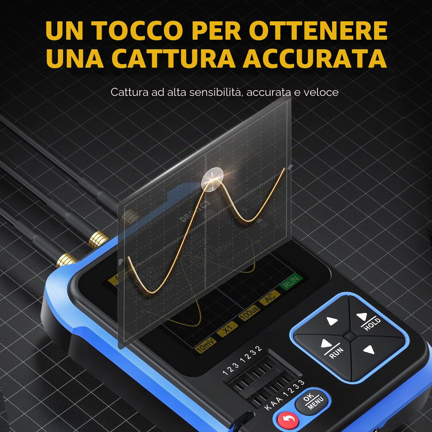 FNIRSI DSO-TC3 Oscilloscopio - 3IN1 Oscilloscopio Portatile & Generatore di Segnale DDS & Tester di Transistor, Larghezza di Banda 500kHz, Frequenza di Campionamento 10 MSa/s, 6 Tipi di Forme D'onda