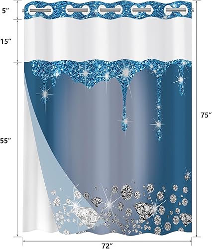 Miniatura 9 de Juego de 4 cortinas de ducha de diamantes con purpurina, decoración de baño de goteo verde oscuro brillante con alfombra y cubierta para tapa de